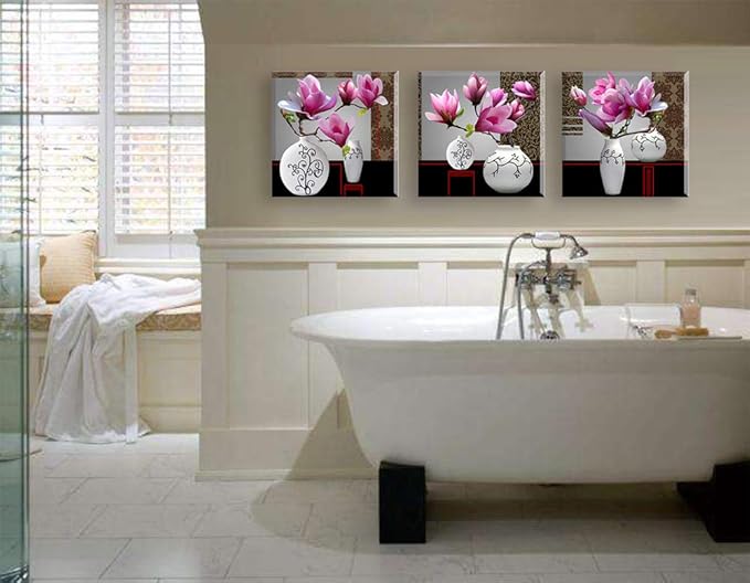 TEKMENT Flower Wall Art Decor for Bedroom, SZ Still Life Canvas Prints of Orchid Flowers & White Vases, Beautiful Floral Pictures (Waterproof Artwork, 1" Thick, Bracket Mounted Ready to Hang)
