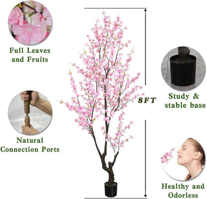 Faux Cherry Blossom Tree 8FT Aritifical Pink Flower Tree Indoor,Fake Cherry Blossom Tree for Home Decor Gift