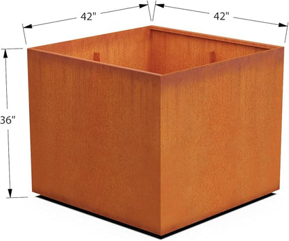 PLANTERCRAFT Corten Steel Planter Square Cube Metal Garden Box Heavy Duty | Made in USA | Fully Assembled | Commercial Residental Outdoor