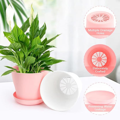 OALCQ 4 inch Plant Pots - 10 Pcs Small Flower Pots for Indoor Succulents & Herbs - Cute Plastic Pots in 5 Colors