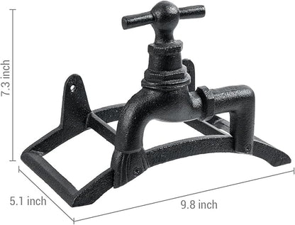 MyGift Wall Mounted Garden Hose Holder, Vintage Black Cast Iron Watering Tube Rack, Decorative Antique Faucet Hanging Hook Water Hosepipe Reel (Spigot Design)