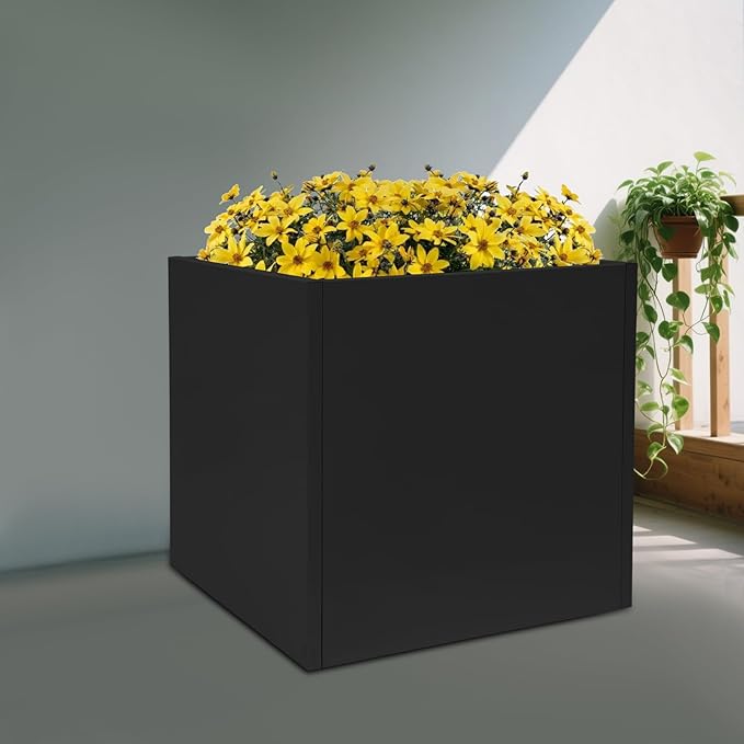 DYNAMI Square Planter Box with Removable Partition,26x26x26in Steel Metal Planters Large Cube Plant Pot for Outdoors,Modern Heavy Duty Flower Pot for Patio, Deck, Yard, Garden (Black, 26inch)