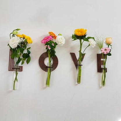 Wood Letter Wall Planter Terrariums Propagation Station with Test Tube Clear Flower Vase for Hydroponics Custom Vertical Garden Walnut DIY Home Decor Hanging Plant Holder Alphabet