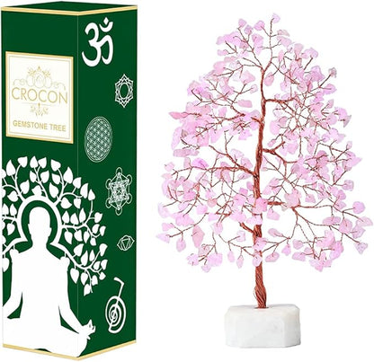 Rose Quartz Crystal Tree Gemstone Tree of Life Quartz Base Chakra Bonsai Tree for Room, Office & Bedroom Decor Spiritual Gift Meditation Birthday Gift for Women Mom her Sister Housewarming Gifts Home