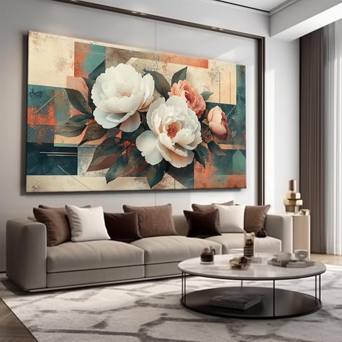 Floral Wall Art - Country Flower of Life Wall Art Landscape Canvas Painting, Modern Abstract Large Artwork Flower ColorfulBotanical Spring Wall Décor Pictures for Living Room, Bedroom & Office, Ready to Hang 60L" x 30W"
