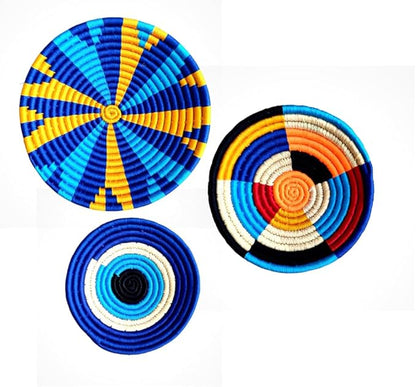 Bhumee Creations Rattan Trendy & Timeless: Sabai Grass Wall Basket - Handwoven Wall Art (Blue, Set of 3)