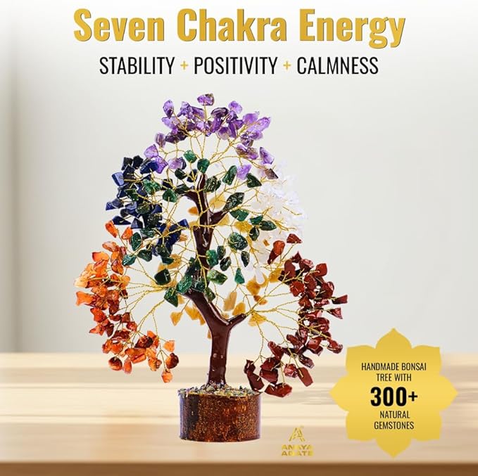 7 Chakra Tree of Life Crystal Healing Money Tree for Home Living Decor, Office Desk Decor, Handmade Feng Shui Bonsai for Energy, Wealth & Good Luck, Birthday Gifts for Men, Women, Mom