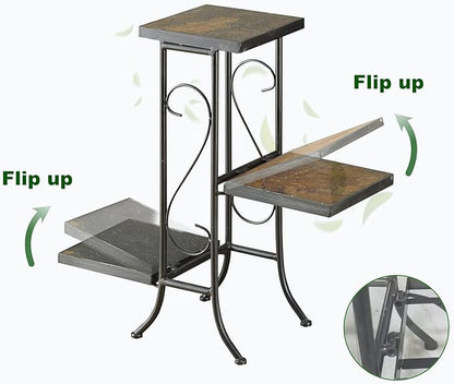 Zhongma 3 Tier Plant Stand with Slate Top without Installation Required. 25.6" W x 10.2" D x 22.4" H