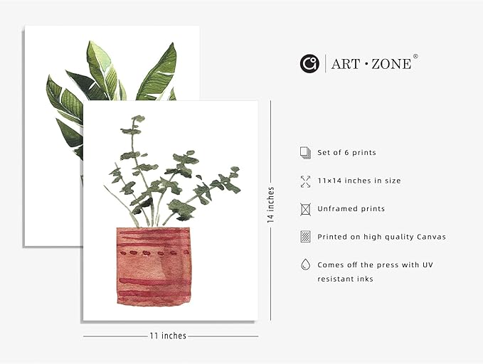 Plant Prints Wall Art Poster Boho Decor for Living Room, 11x14 Unframed Poster Canvas Prints Set of 6, Plant Posters Aesthetic Green Decor