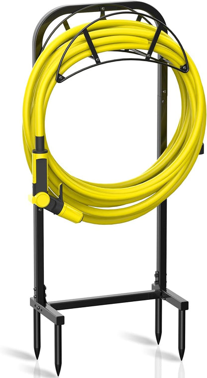 Suchek Garden Hose Holder, Upgraded 4 Spikes Water Hose Holder, Heavy Duty Hose Stand Holds 150ft Hose, Freestanding Hose Hanger, Hose Storage Organizer for Outside Yard Lawn (Black)