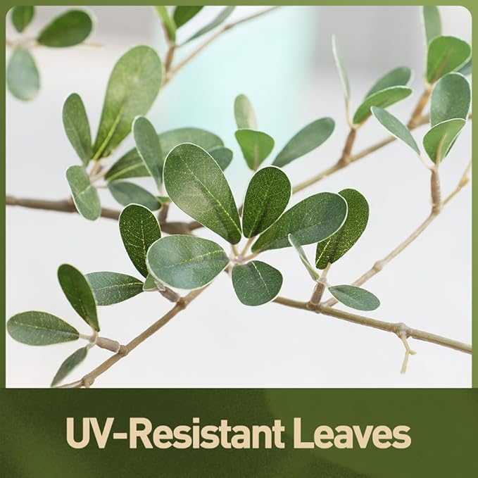 Artificial Black Olive Tree 5FT Indoor Outdoor Decor Faux Plants - Real Wood Trunk Fake Tree with Green UV Resistant Leaves - Tall Floor Plant for Modern Home Office Living Room Decoration
