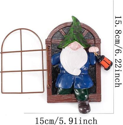 Gnome Open The Door Garden Decor Resin Tree Faces Decor Outdoor Fairy Garden Patio Lawn Porch (Blue)