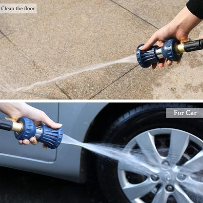 HOSUN Garden Hose Nozzle, Fireman Style Hose Nozzle, Heavy Duty Brass Hose Nozzle, Leak Proof & Best High-Pressure Sprayer for Plants Watering, Car Washing, Pet Washing, etc. (blue)
