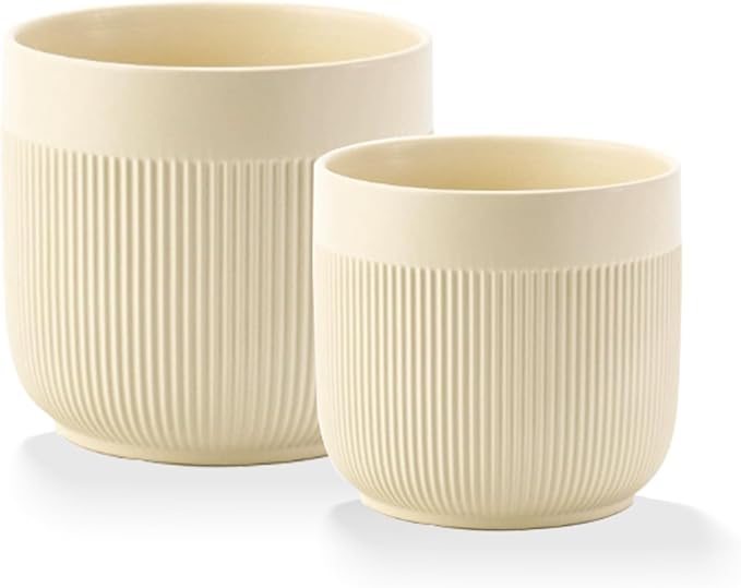 Ceramic 5.2+6.5 inch Planters, Modern Home and Office Flowerpot, Indoor and Outdoor Flowerpot with Drainage Hole (Yellow)