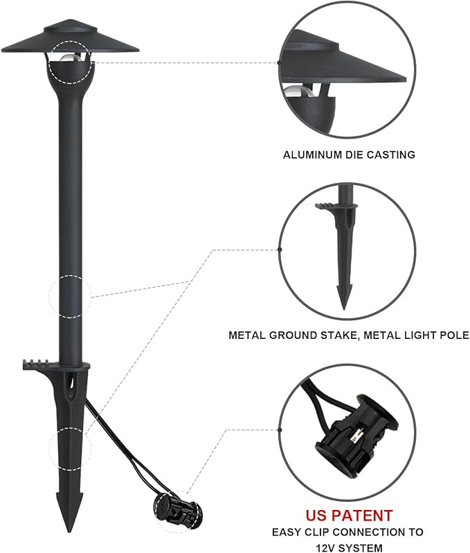 Low Voltage Pathway Lights LED Landscape Lights, 4.5W 12V AC/DC, 3000K Warm White, Cast-Aluminum, IP65 Waterproof, ETL Listed, for Yard, Walkway, Garden, 4 Pack