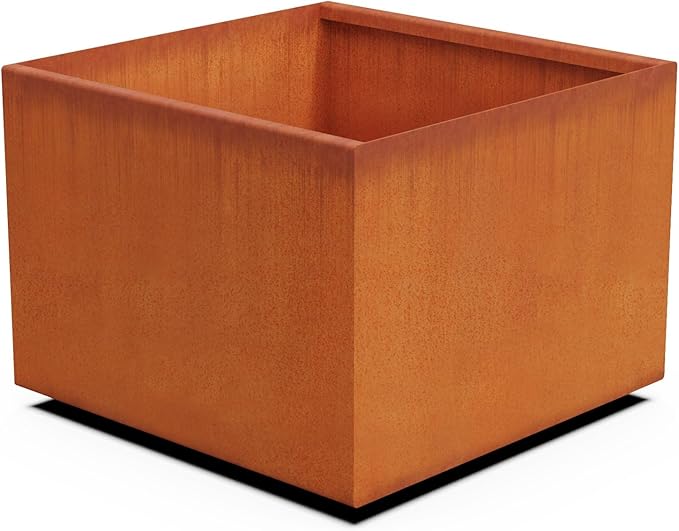 24-Inch Corten Steel Square Planter – Large Outdoor Metal Garden Box | 18" High, Heavy Duty Rustic Design | Made in USA