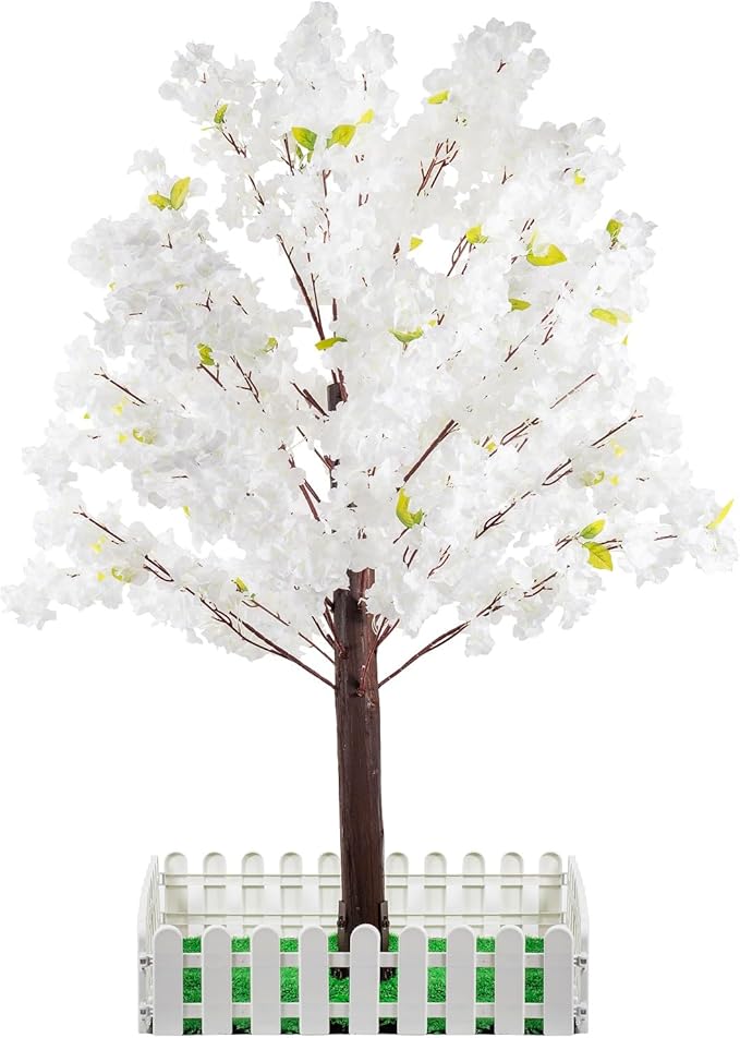 Artificial Cherry Trees Indoor Decor: Handmade Natural Fake Cherry Blossom White Tree Outdoor for Party Wedding Christmas