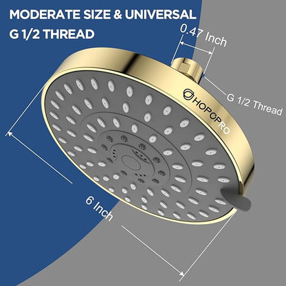 HOPOPRO 5-Mode High Pressure Shower Head - The Washington Post, NBC News, Today TV Show Recommended - High Flow Fixed Showerheads (6 Inch Gold)