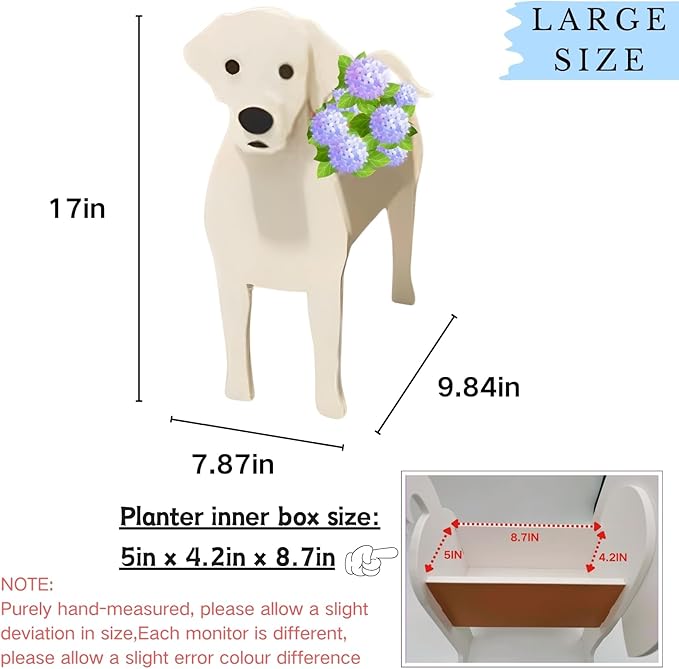 White Labrador Dog Planter Plant Pots,Cute Large Dog Flower Planter,Gifts for Pet Lovers,Unique Animal Plant Pots,Office,Indoor Outdoor Garden Decor(9.84 * 7.87 * 17in)