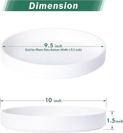 Phoenix Vine 10 Inch Plastic Plant Saucer Water Drip Tray, Heavy Sturdy Round Plant Drainage Tray for Indoors Outdoor, Set of 2, Matte White, 21-TY-10W-2
