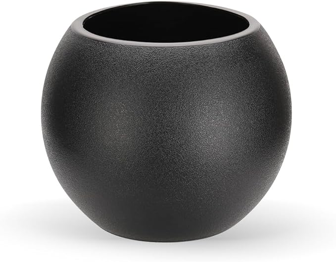 13.78”Dx11”H Lightweight Durable Modern Plastic Sphere Planter with Drainage Hole & Rubber Plug Weather Resistant,Planters for Indoor Plants & Outdoor,Large Plant Pot,(Black, 9" Pot Opening)
