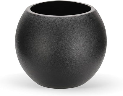 13.78”Dx11”H Lightweight Durable Modern Plastic Sphere Planter with Drainage Hole & Rubber Plug Weather Resistant,Planters for Indoor Plants & Outdoor,Large Plant Pot,(Black, 9" Pot Opening)