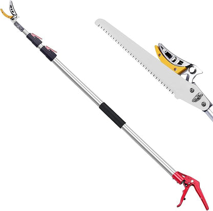 FLORA GUARD 4.6-10ft Extendable Tree Pruner，Cut and Hold Pruning Trimmer - Long Reach Pole Saw, Telescoping Fruit Picker, Branches Bypass Lopper - Lightweight Tree Trimmers Long Handle Pruner