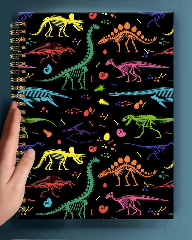 Spiral Journal Notebook,A5 Hardcover Lined Journals for Women Girl 6 x 8.3 in,120 Pages Thick Paper,Cute College Ruled Writing Notebook for Gifts Office Work School(Colorful Skeleton Dinosaurs)