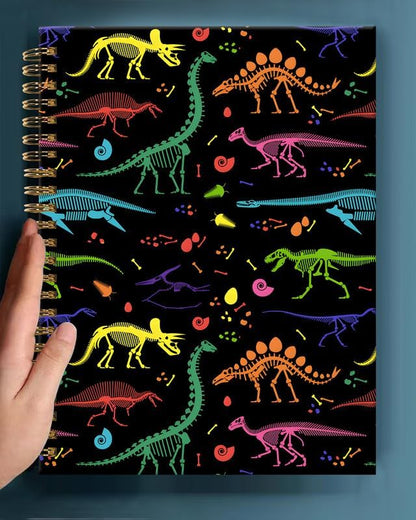 Spiral Journal Notebook,A5 Hardcover Lined Journals for Women Girl 6 x 8.3 in,120 Pages Thick Paper,Cute College Ruled Writing Notebook for Gifts Office Work School(Colorful Skeleton Dinosaurs)