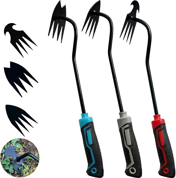 3 pcs Weed Puller Tool Garden Weed Pulling Tool, 2025 New Garden Weed Puller Tools Hand Weeder Tool with Rubber Handle, 4 Teethes Dual Purpose Manual Weeders Tool Weed Pulling Tool for Garden