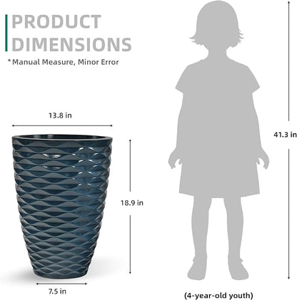19" Ceramic-Look Tall Planters Set of 2, Outdoor/Indoor Large Flower Pots, Weather-Resistant Heavy-Duty Resin Pot Planters for Front Door, Garden, Patio, Porch, Entryway or Living Room Decor