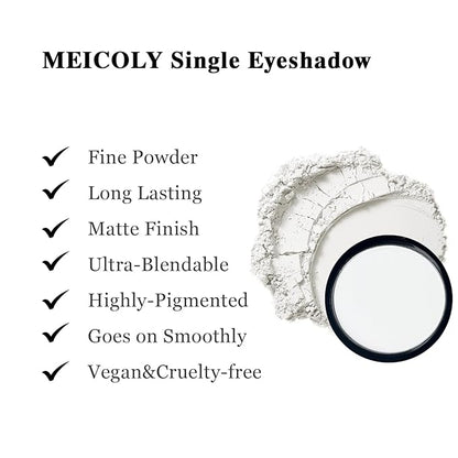 MEICOLY White Single Eyeshadow with Mirror,Matte Eye Shadow for Halloween Makeup,Pressed Powder Eyeshadow,Matte Shade Eyelid Color Eye Makeup for Women Girls,High Pigment,Long Wear,Waterproof,Natural