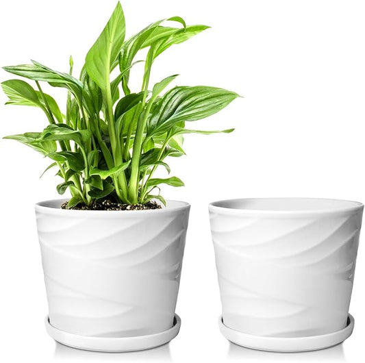 6 Inch Plant Pot,Ceramic Planter with Drainage and Saucer,Ceramic Pots for Plants,Planters for Indoor Plants,Ceramic Flower Pots(6.7 in Diameter)