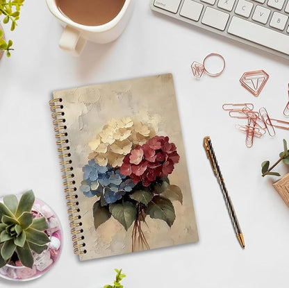 nvucamd Vintage Hydrangea Floral Spiral Notebook, Rustic Hydrangea Flower Journal Notebook, Retro Flower Journaling Notebooks for Women, Floral Gifts Office Supplies, 5.5x8.3 Inch