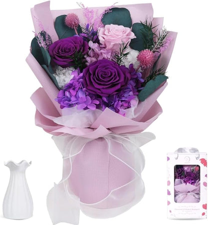 Vaanshie Forever Flowers Bouquet, Preserved Long Lasting Pink-Purple Roses Flower Bouquet for Valentine’s Day, Christmas, Anniversary, Birthday Gifts for Her Ideal for Mother's Day Gifting