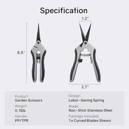 6.5" Ultra Sharp Pruning Shears - Professional Garden Scissors with Curved Stainless Steel Blades, Ergonomic Handle, Rust Resistant, Safety Lock, Trimming Scissors for Plants in Grow Tents,1-Pack