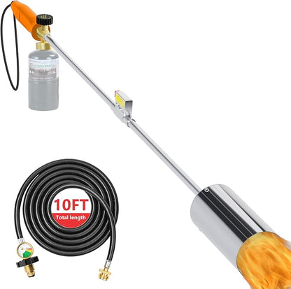 Weed Torch Propane Burner with High Output, Propane Torch Weed Burner with Igniter,Weed Torch for Outdoor Weeding (Orange With 10FT Hose)