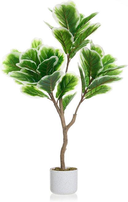 3.3 FT/39.4 in Lifelike Fiddle Leaf Fig Tree with Realistic Trunk, Faux Indoor Plant in Pot for Home and Office Decoration