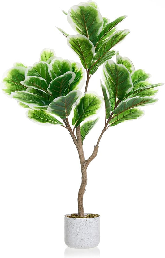 3.3 FT/39.4 in Lifelike Fiddle Leaf Fig Tree with Realistic Trunk, Faux Indoor Plant in Pot for Home and Office Decoration