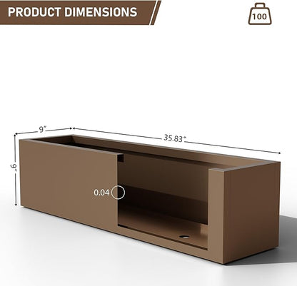 Casaphoriar Metal Planter Box 36"x9"x9", Rectangular Planter and Drainage Holes, Perfect for Outdoor Patio and Balcony Decor, Brown
