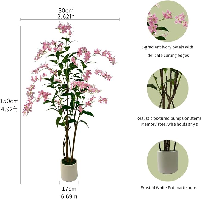 Artificial Tree Faux Jasmine Tree 5ft Tall Fake Jasmine Plant in Pot Fake Silk Tree Faux Plants Indoor