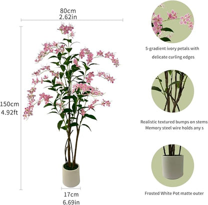 Artificial Tree Faux Jasmine Tree 5ft Tall Fake Jasmine Plant in Pot Fake Silk Tree Faux Plants Indoor