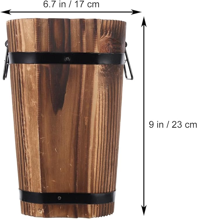 Tofficu Vintage Planter Large Decorative Flower Pot 23 Inch Rustic Brown Plant Pot for Indoor and Outdoor Use Retro Style Wooden Barrel Planter for Garden and Patio