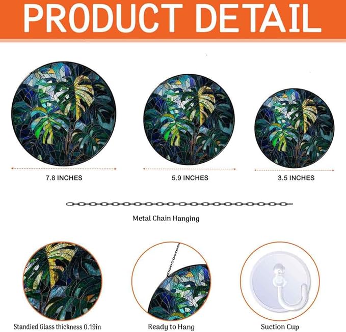 Stained Glass Monstera Ornaments Suncatcher - Monstera Decor Gifts for Women Men Botanical Lovers - Window Hanging Decorations for Home Wall Kitchen - Christmas Birthday Housewarming Gift