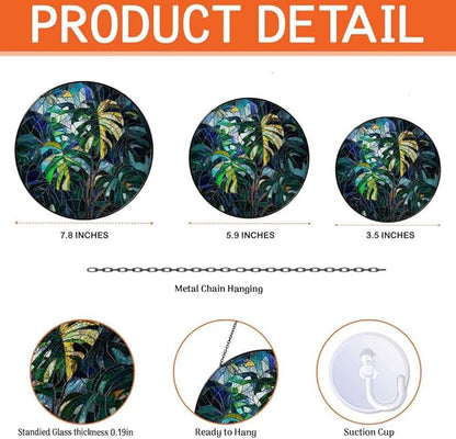 Stained Glass Monstera Ornaments Suncatcher - Monstera Decor Gifts for Women Men Botanical Lovers - Window Hanging Decorations for Home Wall Kitchen - Christmas Birthday Housewarming Gift