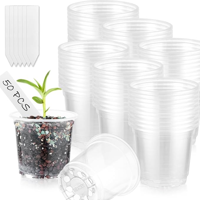 60 Pcs Clear Nursery Pots with Drainage Indoor 4 Inch Nursery Pot with Drainage Holes Plastic Seedling Pots for Plants, Small Seed Starting Pot with Holes Clear Plastic Planter for Indoor Plants