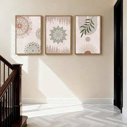 Anyzal Boho Wall Art Framed Large Abstract Geometric Line Paintings Mid-century Modern Plant Wall Decor for Bedroom Living Room Office 16x24 Inches 3 Piece