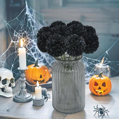 Artificial Flowers Chrysanthemum Ball Flowers Bouquet 10pcs Halloween Fall Harvest Festival Decoration Glorious Moral for Home Office Coffee House Parties and Wedding (Black)
