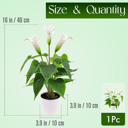 Folmywy Artificial Flower Plants Calla Lily 16 Inch Fake Peace Lily Potted Plant White Silk Plant Faux Bonsai Indoor Realistic Greenery Home Table Centerpieces Office Outdoor Garden Decor