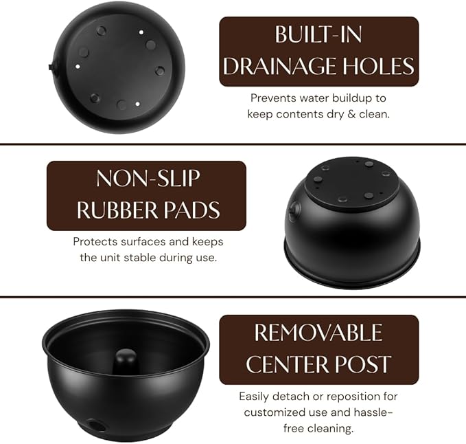 Monarch Abode Garden Hose Holder with Lid – Decorative Water Hose Holders for Outside, Smooth Metal Matte Black Pot with Drainage, 100ft Waterhose Holder for Outside, Garden Storage Caddy